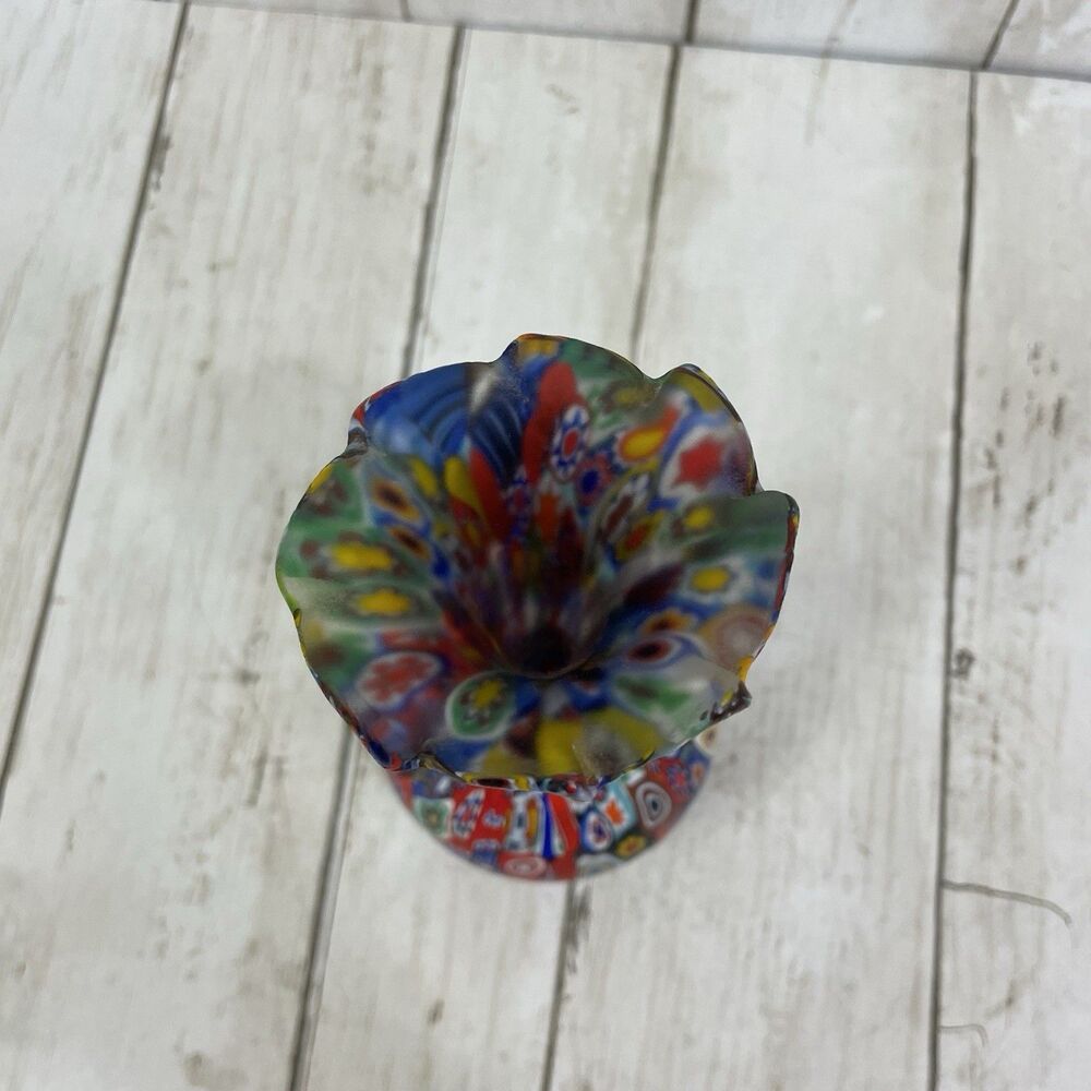 Vintage Fratelli Toso Murano Millefiori Murrine Cane Vase 6.75” - Picture 6 of 13